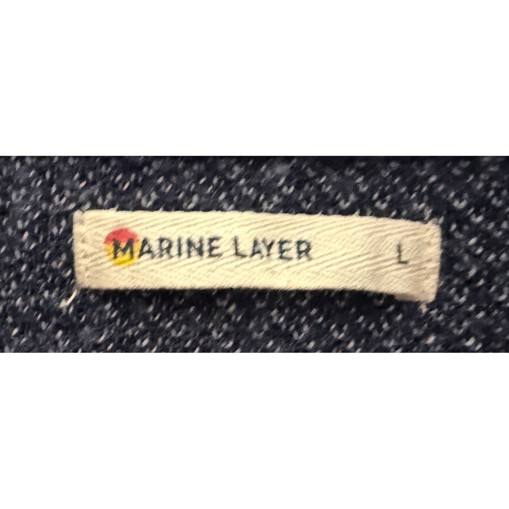 Marine Layer Men's Merino Wool Quarter Zip Sweater Navy White Knit Mock Neck L - Picture 8 of 11